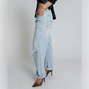 DIVIDED Sz 16 Jeans Wide Leg Distressed Light Wash High Rise Zipper NEW WITH TAG